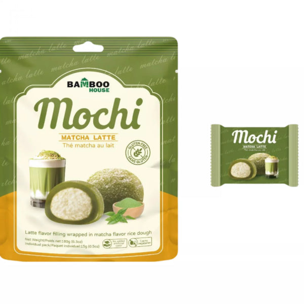 BAMBOO HOUSE Matcha Latte Mochi 180g/ BAMBOO HOUSE Mača lattes moči 180g (Taivāna) Oishii Asian Mart