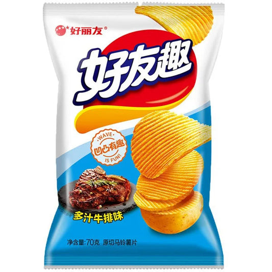 Orion Fried Chips Juicy Steak Flavour 70g/ Orion ceptās čipsi ar sulīga steika garšu 70 g Oishii Asian Mart