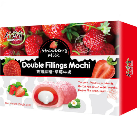 BAMBOO HOUSE Double Filling Strawberry Mochi 180g/ BAMBOO HOUSE dubultās pildījuma zemeņu moči 180g Oishii Asian Mart