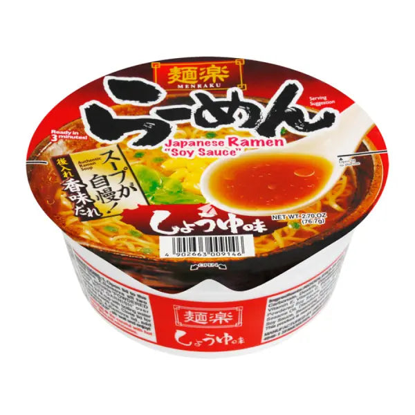 Hikari Miso Menraku ramen nūdeļu zupa trauciņā – sojas mērces garša, 76,7 g HIKARI
