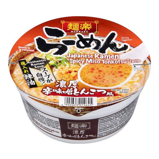 Hikari Menraku ramen nūdeļu zupa trauciņā – pikanta miso tonkatsu, 80,6 g Oishii Asian Mart