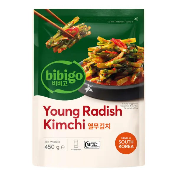 Bibigo Young Radish Kimchi 450G/ Bibigo kimči no jaunajiem redīsiem, 450 g - Oishii Asian Mart