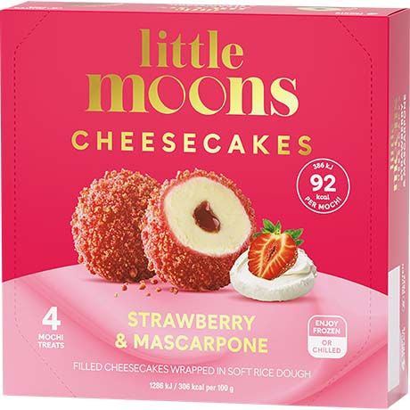 LITTLE MOONS saldējuma moči ar zemeņu un maskarpones siera kūkas garšu, 30 g