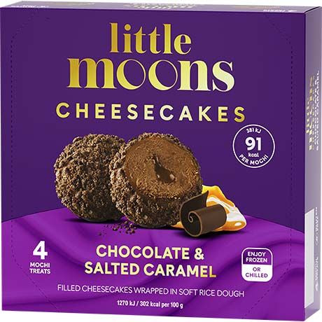 LITTLE MOONS saldējuma moči ar šokolādes un sāļās karameles siera kūkas garšu, 30 g