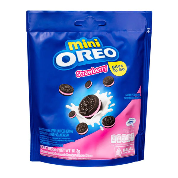 Oreo Strawberry Cream Mini Bag 61,3g/ Oreo Mini cepumi ar zemeņu krēmu 61,3 g