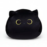 Black cat-shaped plush toy on a white background