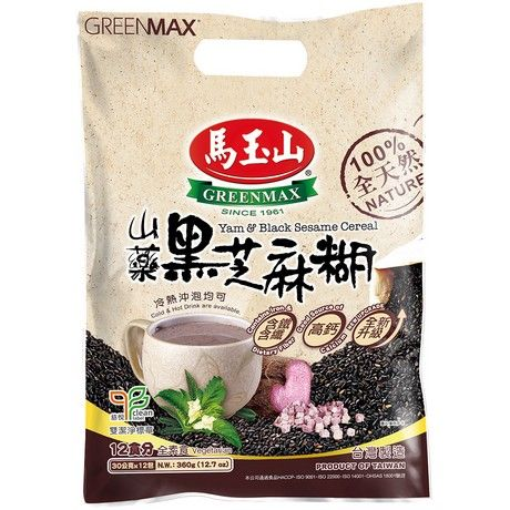 GREENMAX Ube Yam & Black Sesame Cereal 360g (12 X 30g)/  GREENMAX graudaugu dzēriens ar violeto jamu (ube) un melno sezamu (12 × 30 g) GREENMAX