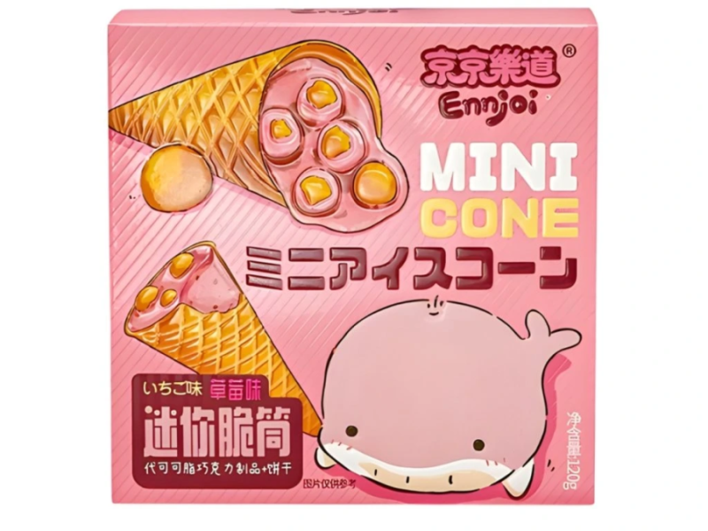 Ennjoi Strawberry Mini Cone 120g/ Ennjoi mini vafeļu konusi ar zemeņu garšu 120 g Oishii Asian Mart