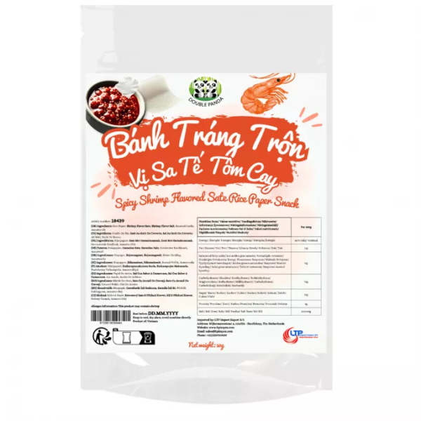 DOUBLE PANDA Spicy Shrimp Flavor Rice Paper Snack 50g/ DOUBLE PANDA pikantā garneļu garšas rīspapīra uzkoda 50 g Oishii Asian Mart