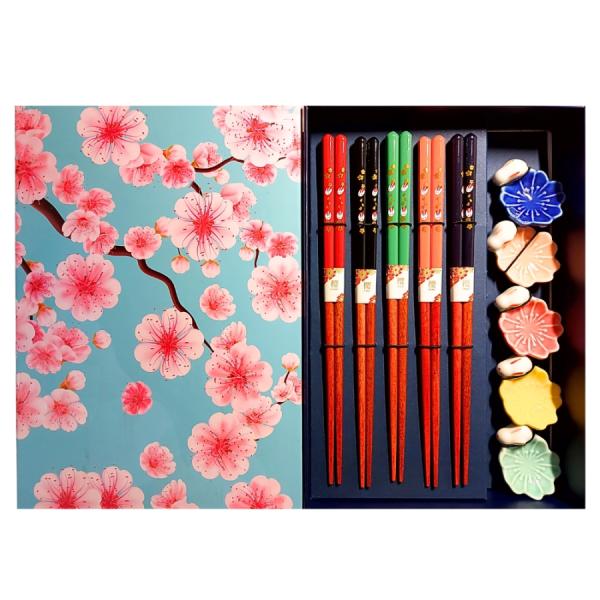 Chopstick Set Ceramic Flower Holder (5 Pairs)/ Irbulīšu komplekts ar keramikas ziedu turētāju (5 pāri)