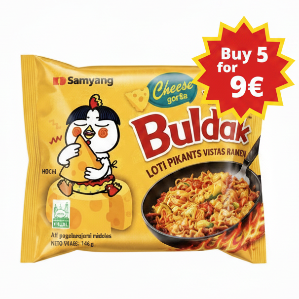 Samyang Cheese Buldak Fire Hot Spicy Chicken 130g X 5 / Samyang Siera Buldak Nūdeles 130g X 5