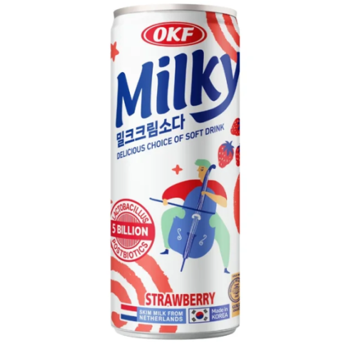 OKF Milky Strawberry Milk Sparkling Drink 250ml/ OKF Milky zemeņu piena gāzētais dzēriens, 250 ml