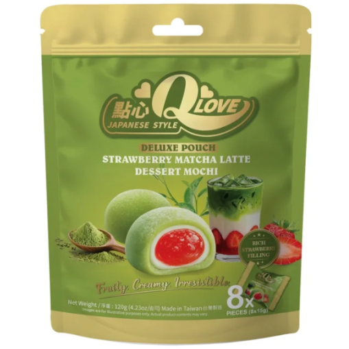 QLove Strawberry Matcha Mochi 120g/ QLove moči ar zemeņu un mačas garšu, 120 g