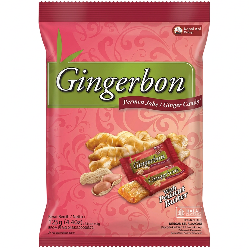 Gingerbon Ginger Candy with Peanut Butter 125g/ Gingerbon ingvera konfektes ar zemesriekstu sviestu, 125 g
