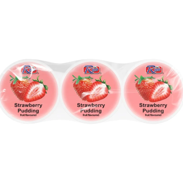 Rico Strawberry Pudding With Nata De Coco (3x65g)/ Rico zemeņu pudiņš ar kokosriekstu želejas gabaliņiem, 3 × 65 g