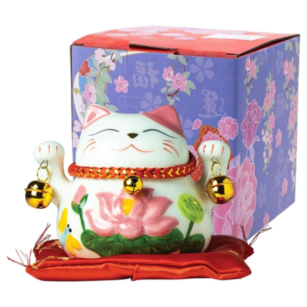 JADE TEMPLE Maneki Neko Porcelain Money Bank Small, White/Pink/ JADE TEMPLE Maneki Neko porcelāna krājkase, maza, balta/rozā