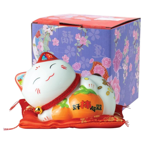 JADE TEMPLE Maneki Neko Porcelain Money Bank Lying/ JADE TEMPLE Maneki Neko porcelāna krājkase, guļoša