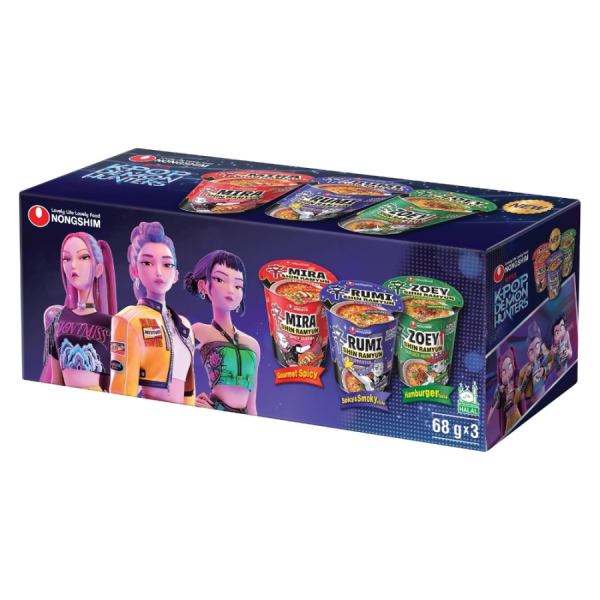 NONGSHIM Shin Ramyun Cup Noodle Set K-Pop Demon Hunters 3x68g/ NONGSHIM Shin Ramyun nūdeļu kausiņu komplekts K-Pop Demon Hunters 3x68g