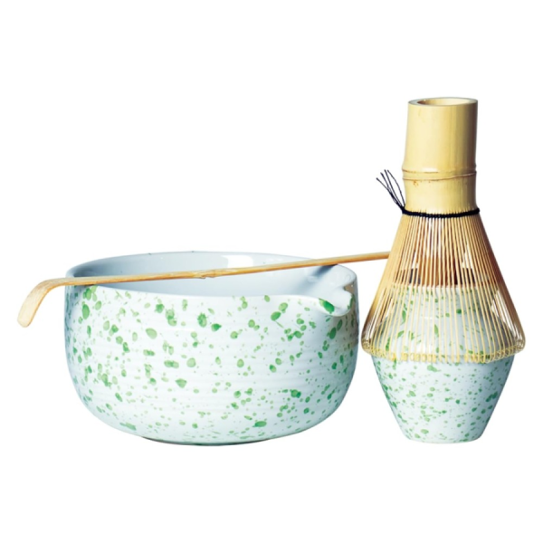 JADE TEMPLE Matcha Tea Set Green (bowl, whisk with holder, spoon)/ JADE TEMPLE matcha tējas komplekts, zaļš (bļoda, slotiņa ar turētāju, karotīte)