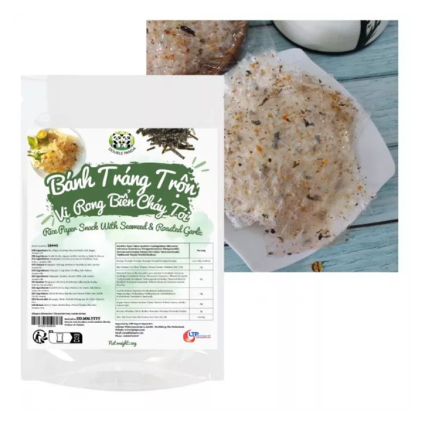 DOUBLE PANDA Rice Paper Snack with Seaweed & Roasted Garlic 50g/ DOUBLE PANDA rīspapīra uzkoda ar jūraszālēm un grauzdētiem ķiplokiem 50 g