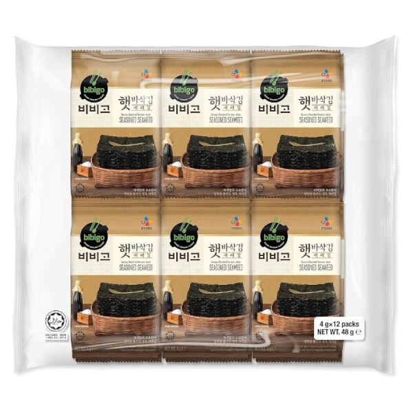 BIBIGO Korean Seasoned Seaweed Jaerae 12x4g/ BIBIGO korejiešu garšvielu jūraszāles Jaerae 12 × 4 g