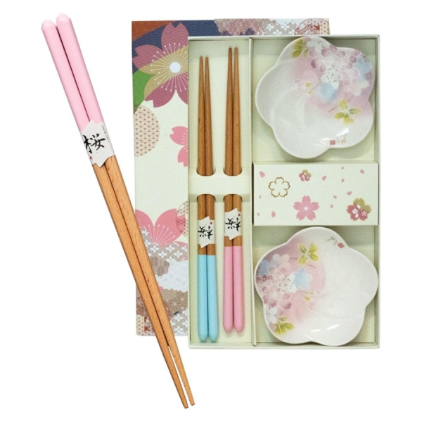 JADE TEMPLE Chopstick Set with Sakura Dipping Bowls, 2 pairs/ JADE TEMPLE irbulīšu komplekts ar Sakura mērces bļodiņām, 2 pāri