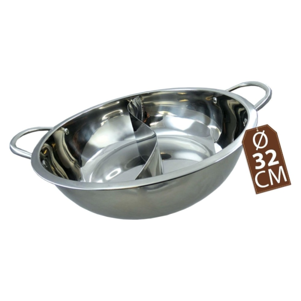 JADE TEMPLE Stainless Steel Hot Pot Wok with Divider 32cm/ JADE TEMPLE nerūsējošā tērauda Hot Pot katls ar starpsienu 32 cm