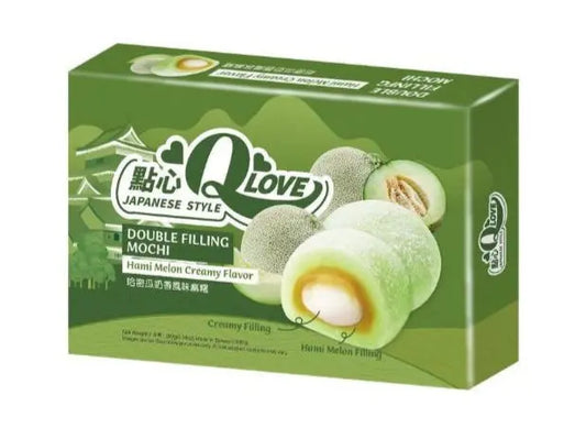 QLove Creamy Hami Melon Double Filling Mochi 180g/ QLove Melones Dubultā Pildījuma Moči 180g QLove