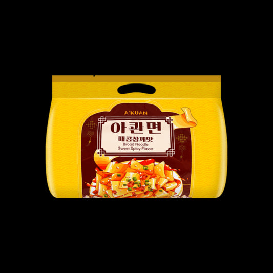 AKUAN Broad Noodle Sweet Spicy Flavor (Pack of 4) 460g/ AKUAN platas nūdeles saldi pikantā garša (4 iepakojumi) 460g 