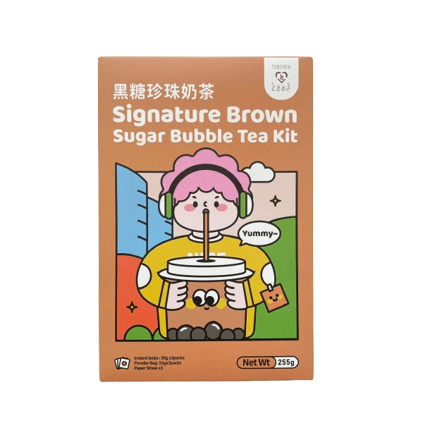 Tokimeki Bubble Tea Kit, Brown Sugar Flavour-ar papīra salmiņiem/ Tokimeki burbuļtējas komplekts, brūnā cukura garša ar papīra salmiņiem 