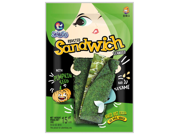 SELECO Seaweed Sandwich Snack Pumpkin Sesame/  SELECO Jūras aļģu uzkoda ar ķirbju un sezama sēklām