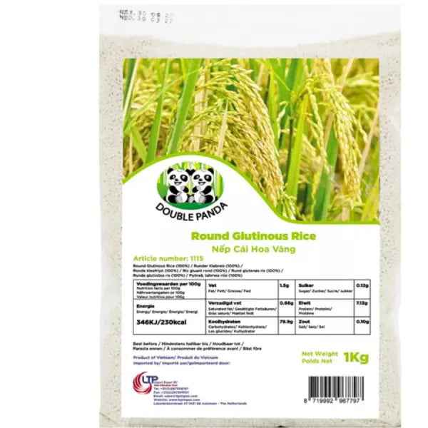 DOUBLE PANDA Round Glutinous Rice 1kg/ DOUBLE PANDA apaļie lipīgie rīsi 1kg