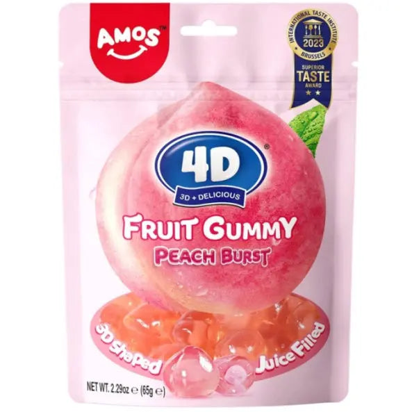 AM Peach 4D Fruit Gummy 65g/ AM persiku 4D augļu gumijas konfektes 65 g AM
