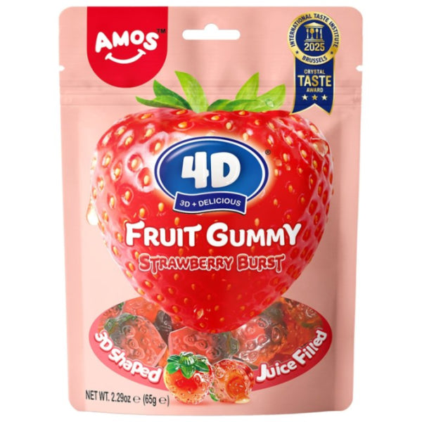 AM Strawberry 4D Fruit Gummy 65g/ AM zemeņu garšas 4D augļu želejkonfektes 65 g Oishii Asian Mart