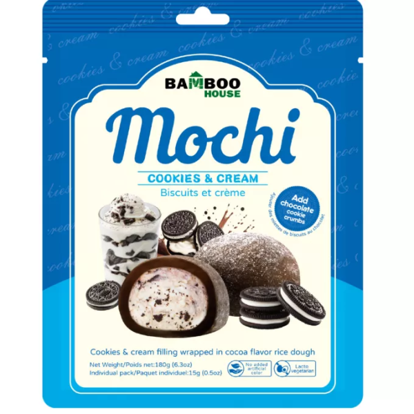 BAMBOO HOUSE Cookies & Cream Mochi 180g/ BAMBOO HOUSE moči ar cepumu un krēma garšu 180 g Oishii Asian Mart