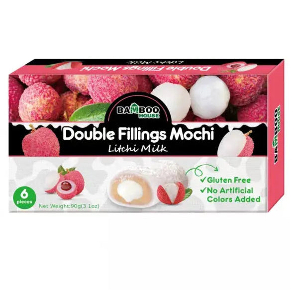 BAMBOO HOUSE Double Filling Lychee Mochi 90g/Bamboo House moči ar dubulto ličī pildījumu 90 g Oishii Asian Mart