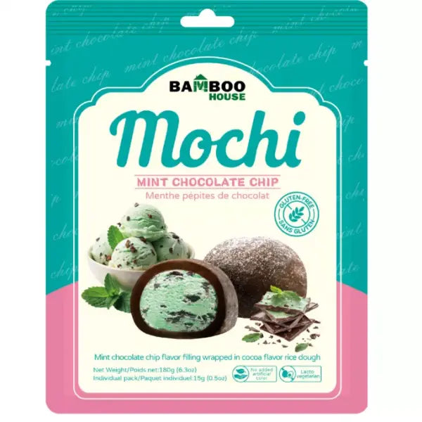 BAMBOO HOUSE Mint Chocolate Chip Mochi 180g/ Moči ar piparmētru un šokolādes gabaliņu garšu 180 g BAMBOO HOUSE