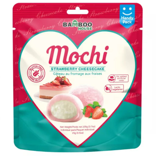 BAMBOO HOUSE Strawberry Cheesecake Mochi 105g/ BAMBOO HOUSE zemeņu siera kūkas moči 105 g BAMBOO HOUSE