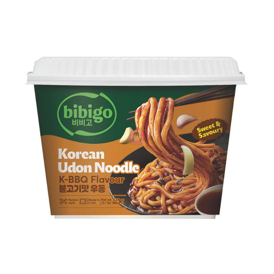 Bibigo Udon Noodle BBQ Flavour 187g/ BIBIGO Udon nūdeles ar BBQ garšu 187 g (KOREJA) BIBIGO
