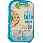 Kenmito Naturalne Tofu vegan food product in a blue and white plastic tray package, featuring a bowl of tofu cubes and soybean illustrations.