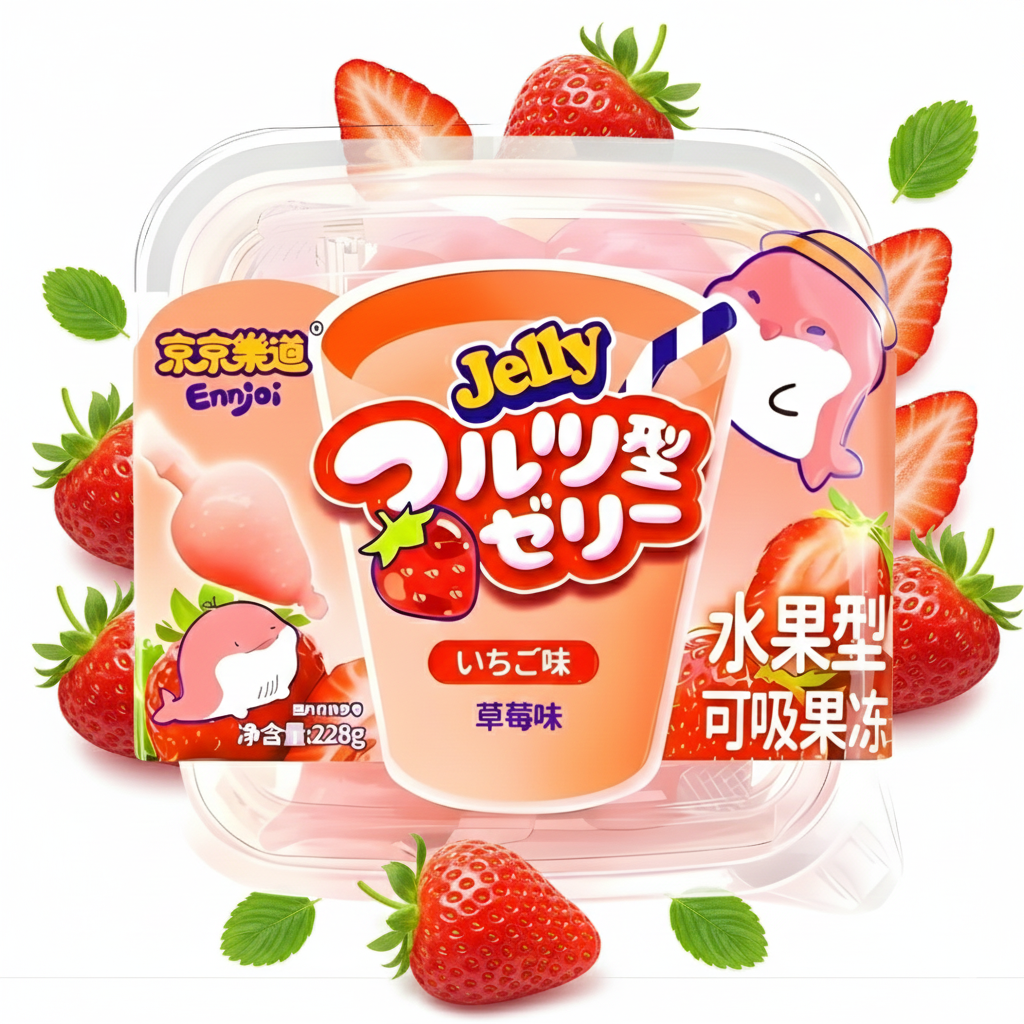 Ennjoi Strawberry Fruit Shaped Jelly 228g/ Zemeņu augļu formas želejas konfektes 228 g Ennjoi