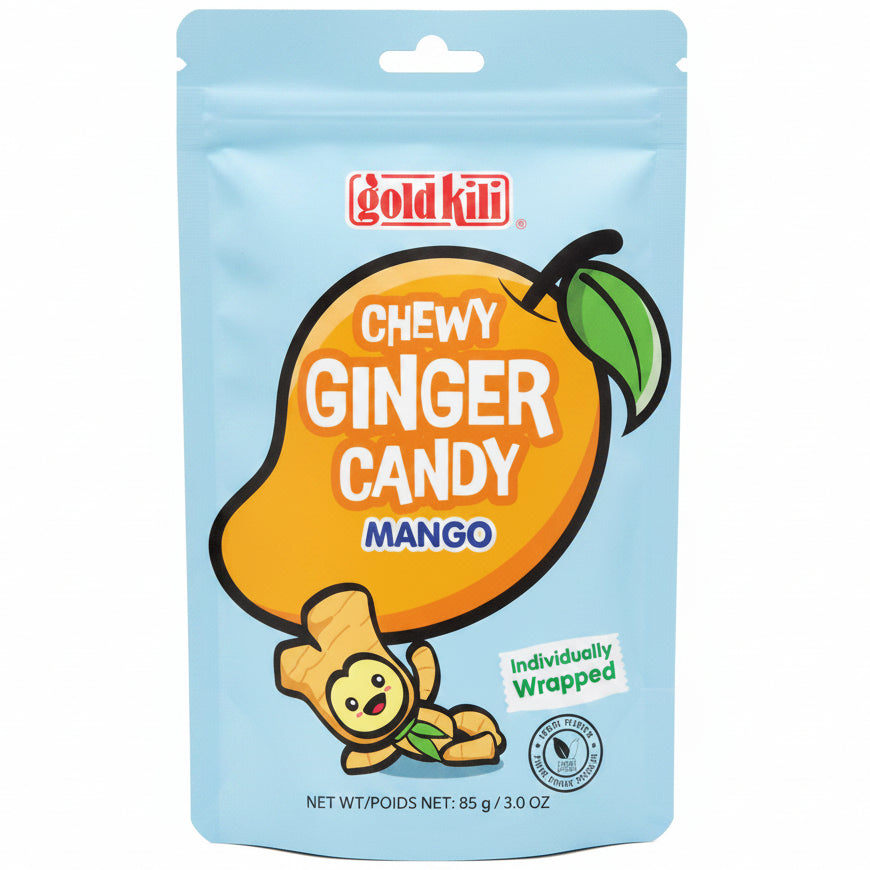 Gold Kili Chewy Ginger Candy Mango 85g/ GOLD KILI košļājamās ingvera konfektes ar mango garšu 85 g