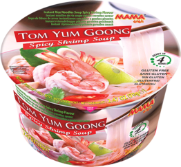 MAMA  Instant bowl rice noodles shrimps spicy Tom Yum Goong 70 g/MAMA THAILAND Rīsu garneļu asās nūdeles Tom Yum 70g
