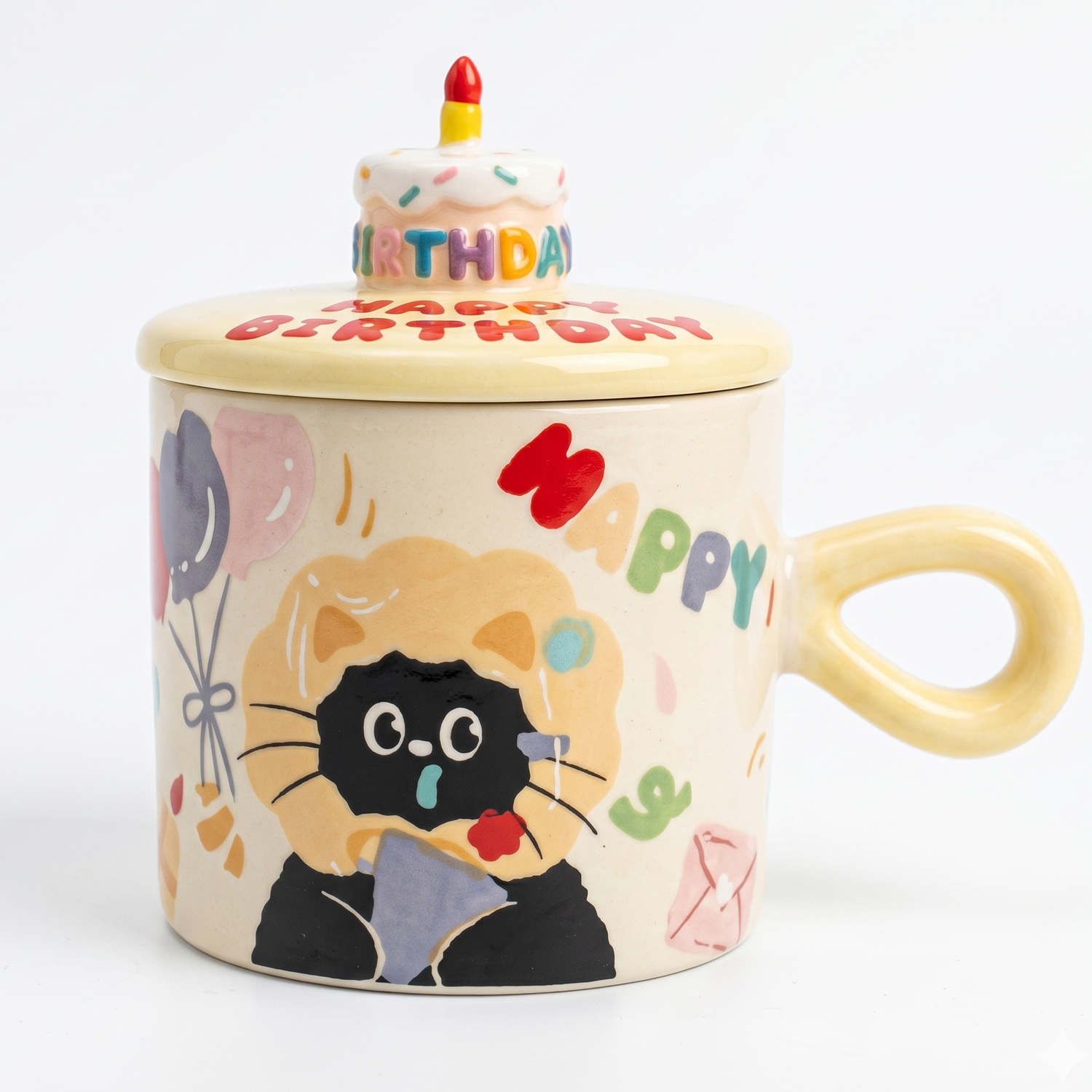 Mug Birthday Cat Yellow 380ml Oishii Asian Mart