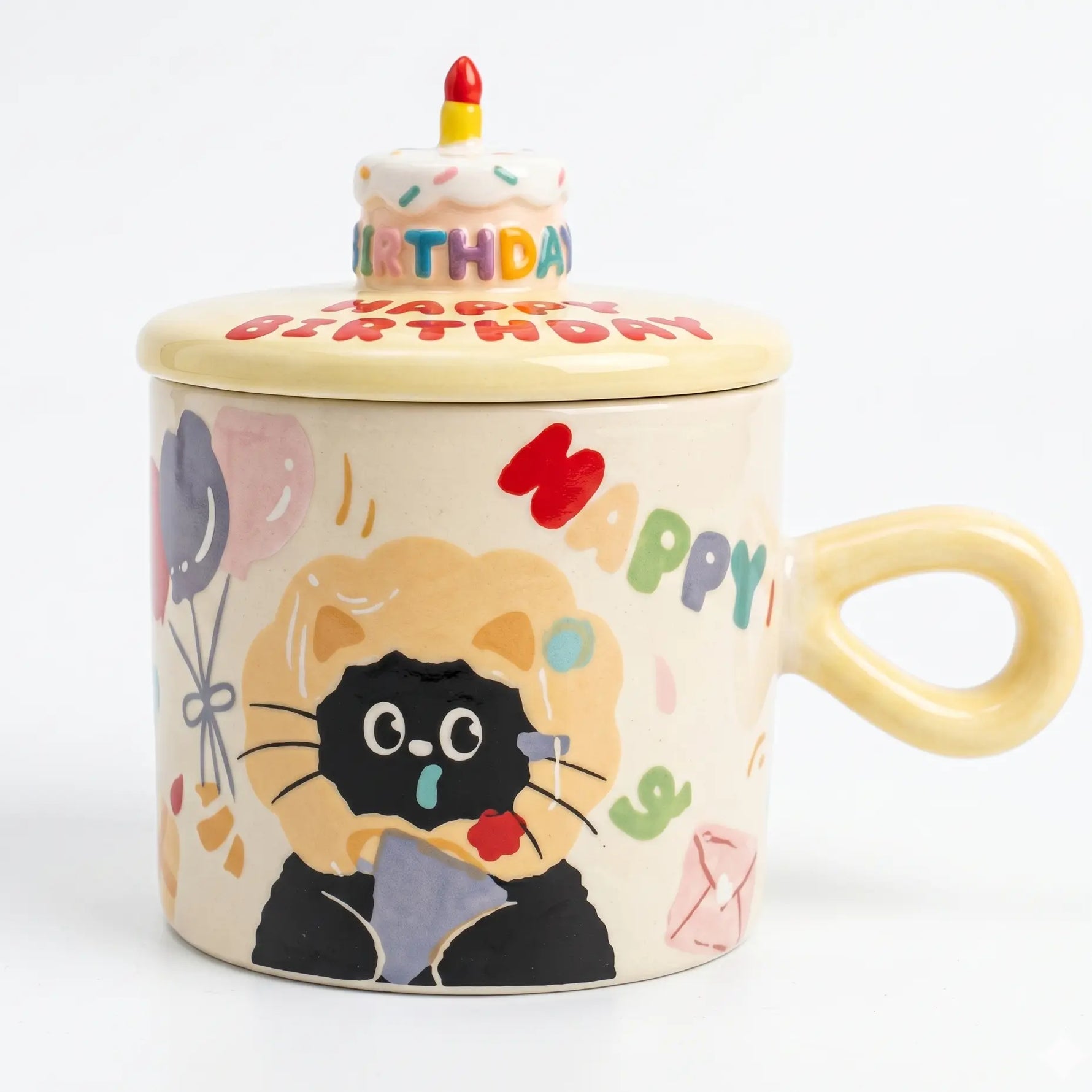 Mug Birthday Cat Yellow 380ml Oishii Asian Mart