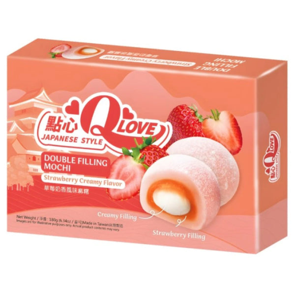 QLove Creamy Strawberry Double Filling Mochi 180g/ QLove krēmīgais zemeņu dubultā pildījuma moči 180 g QLove