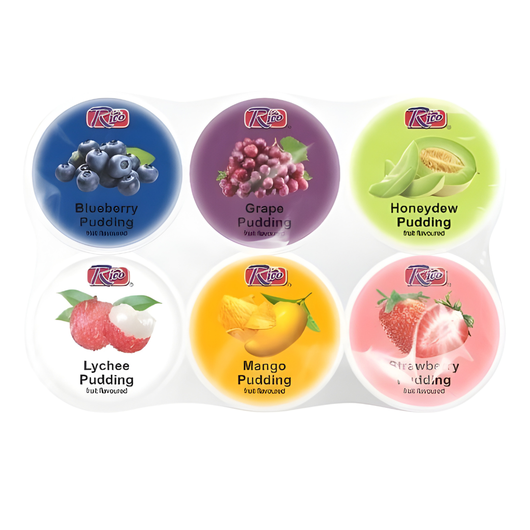 Rico Assorted Fruit Pudding With Nata De Coco (6x65g)/ Rico dažādu augļu pudiņš ar Nata de Coco (6×65 g) - Oishii Asian Mart