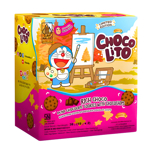 Chocolito Doraemon turtingas šokolādes ar šokolādes skaidiņām mini cepumi 38g