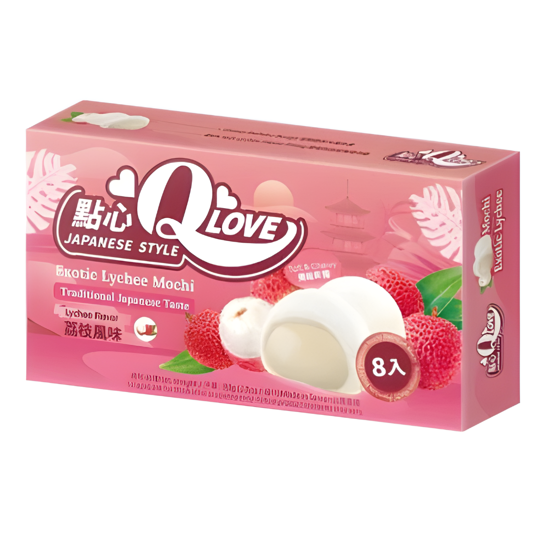 QLove Exotic Lychee Mini Mochi 80g/ QLove eksotiskie ličī mini moči 80g - Oishii Asian Mart