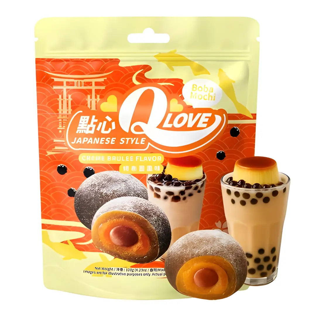 QLove Boba Creme Brulee Mochi 120g/ QLove Boba krēma brûlée moči 120g - Oishii Asian Mart